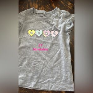 Nike Gray Tee with Pastel Heart Logo - Girls